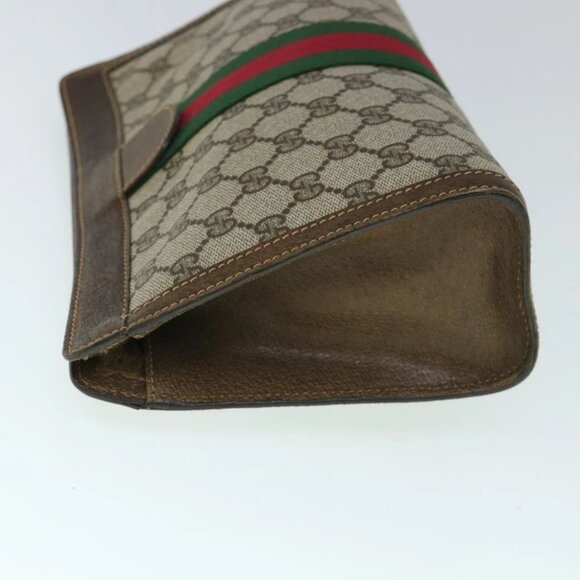 GUCCI GG Canvas Web Sherry Line Clutch Bag PVC Leather Beige Green Auth 54839 - Picture 13 of 16